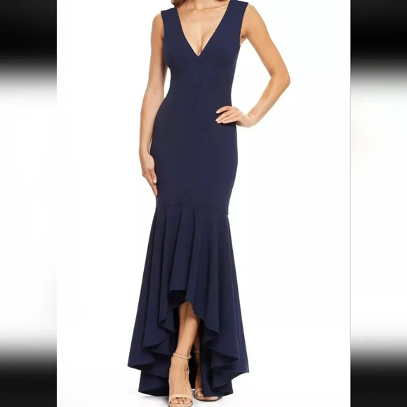 Dress the Population Women's Demi Plunging Hi-lo Sleeveless Stretch Gown Dress S - Picture 1 of 13